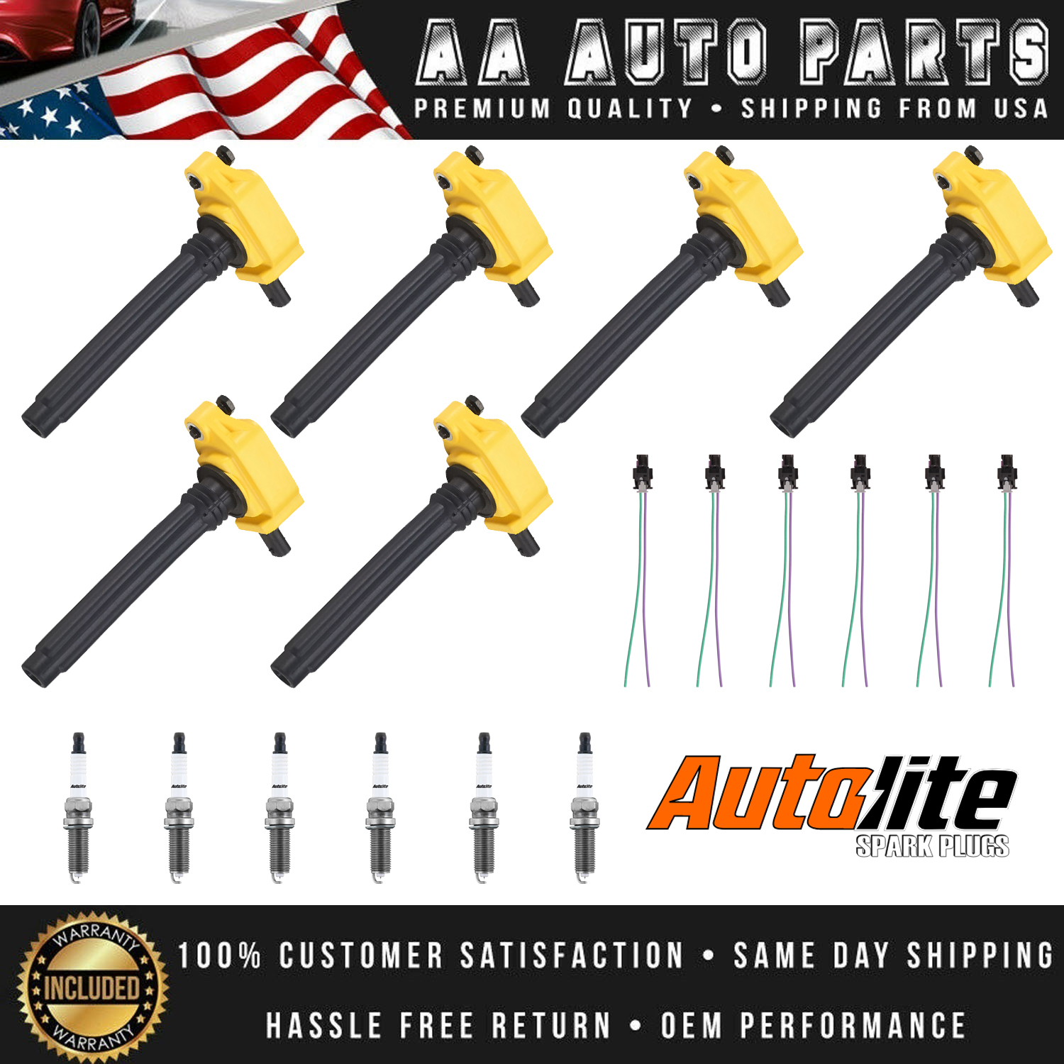 6 Heavy Duty Ignition Coil & Spark Plug & connectors for 20132018 Ram