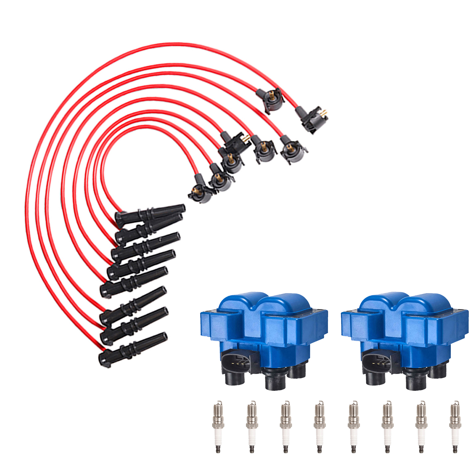 ACEON Set of 2 Peformance Ignition coil + Spark Plug + Performance Wire Set for Ford F150 F250 Lincoln Mercury