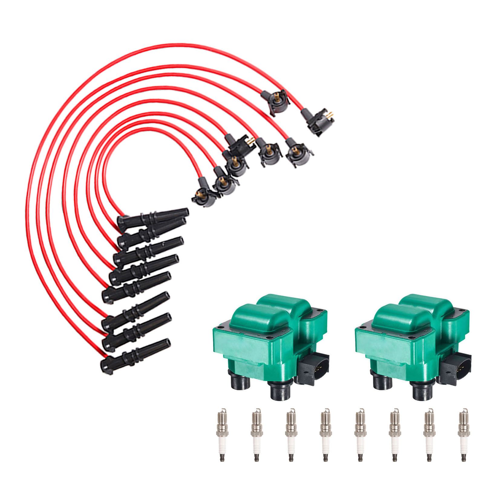 ACEON Set of 2 Peformance Ignition coil + Spark Plug + Performance Wire Set for Ford F150 F250 Lincoln Mercury