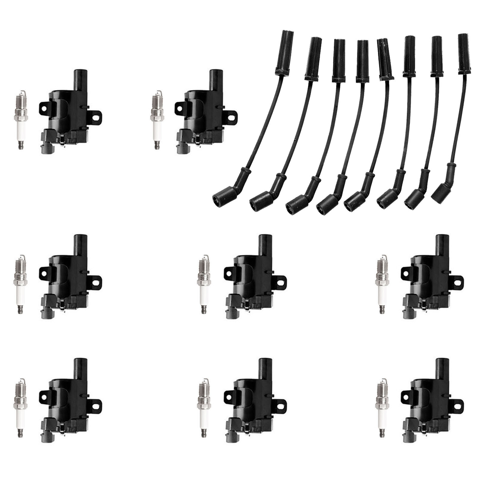 ACEON Set of 8 Ignition coil + Spark Plug + Wire Set For Chevy Silverado GMC Sierra Yukon 4.8L 5.3L 6.0L