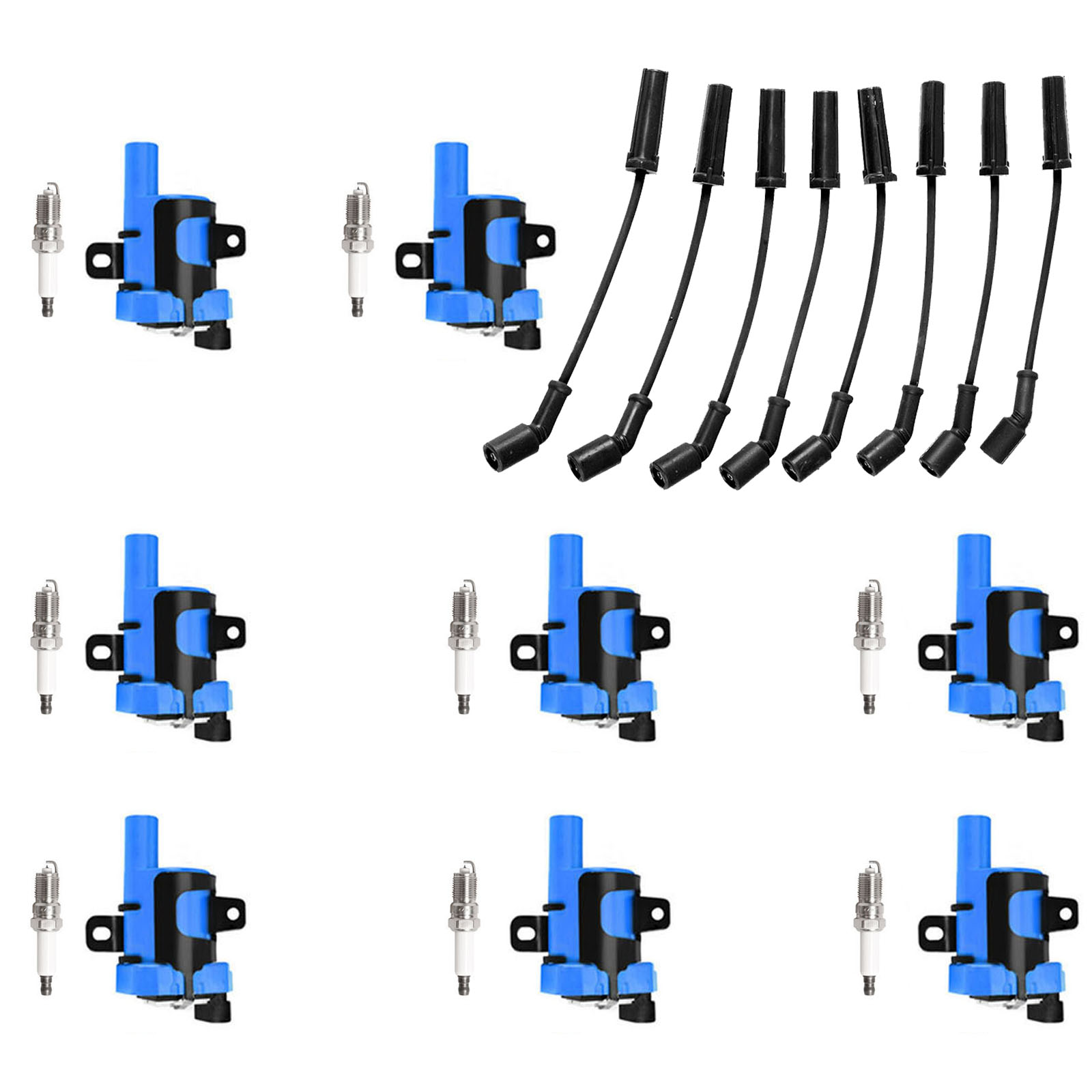 ACEON Set of 8 Performance Ignition coil + Spark Plug + Wire Set For Chevy Silverado GMC Sierra Yukon 4.8L 5.3L 6.0L