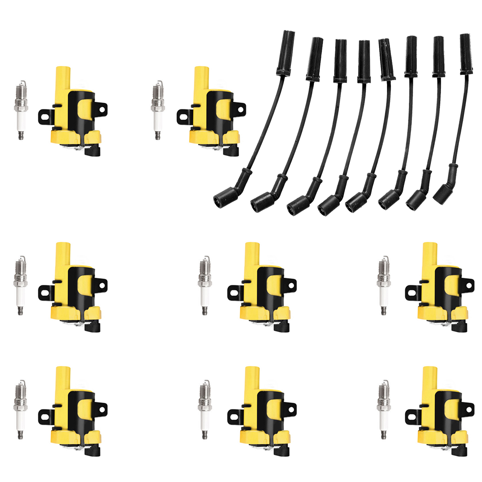 ACEON Set of 8 Performance Ignition coil + Spark Plug + Wire Set For Chevy Silverado GMC Sierra Yukon 4.8L 5.3L 6.0L