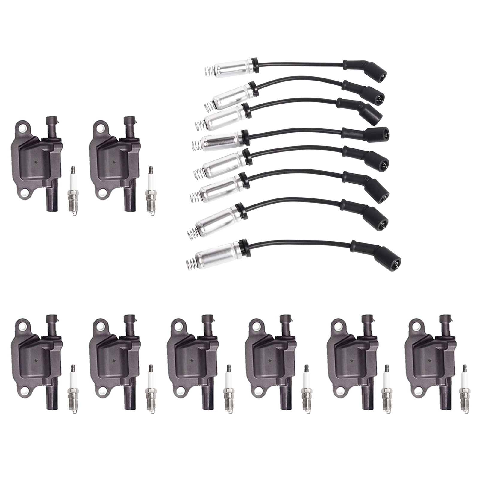 ACEON Set of 8 Ignition coil + Wire Set + Spark Plug For GMC Cadillac Chevy Buick V8 5.3L/6.0L/6.2L