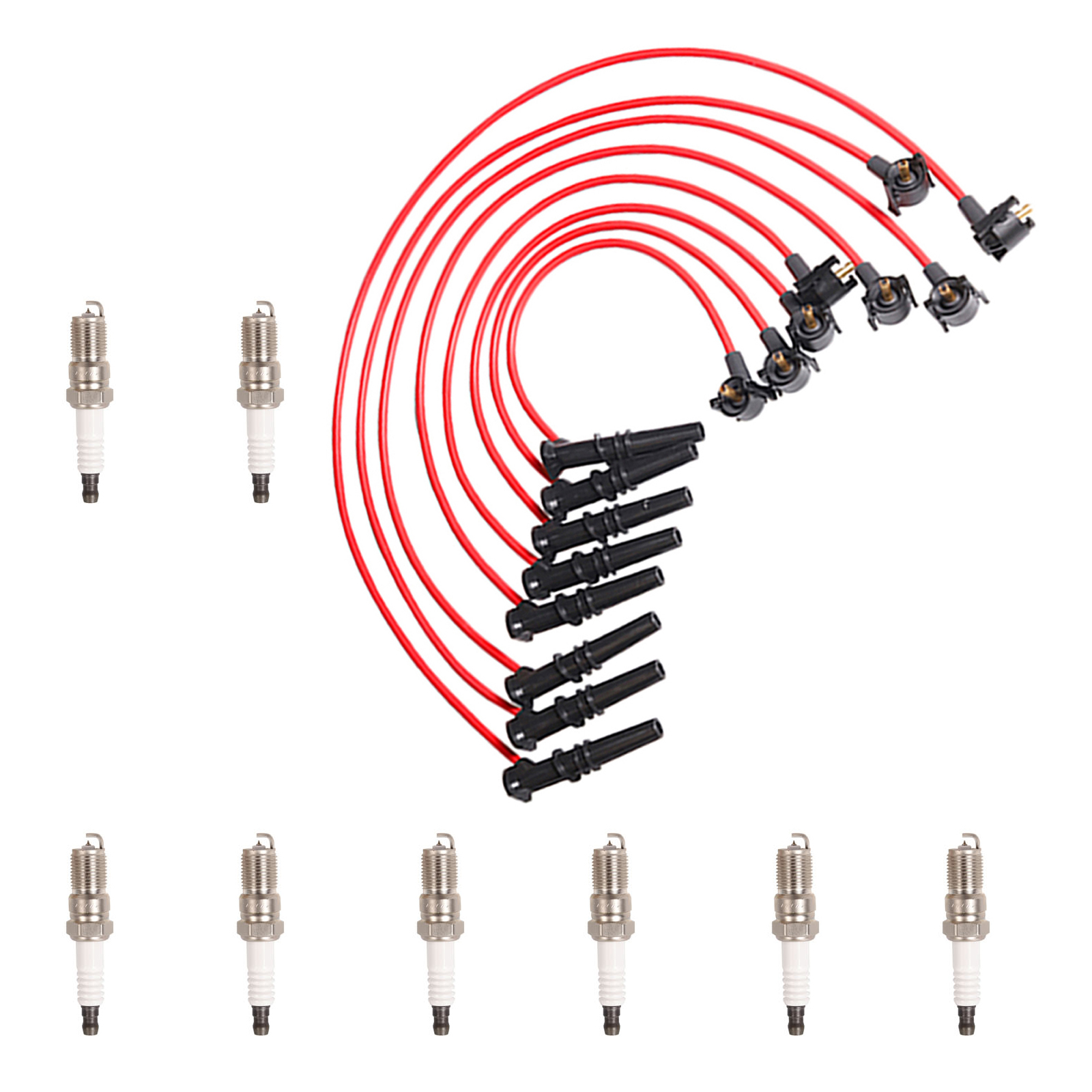 ACEON Set of 8 Spark Plug For + wire Set For Ford 1996-1999 F-250 F-150 V8